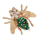 Estate: 14K Yellow Gold Emerald & Diamond Bee Brooch